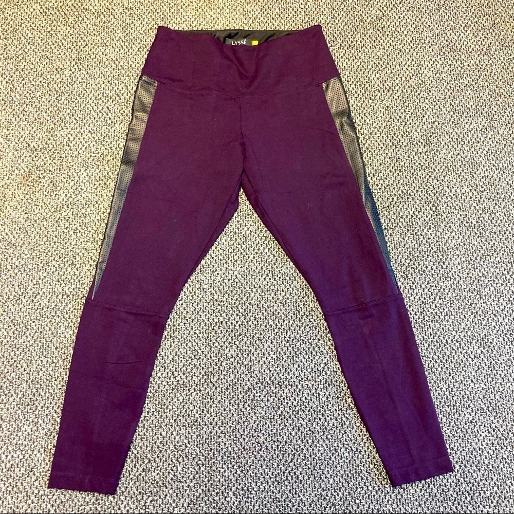 LYSSE Sz  L High Rise Purple Black Hip Accent Compression Partly Lined Leggings